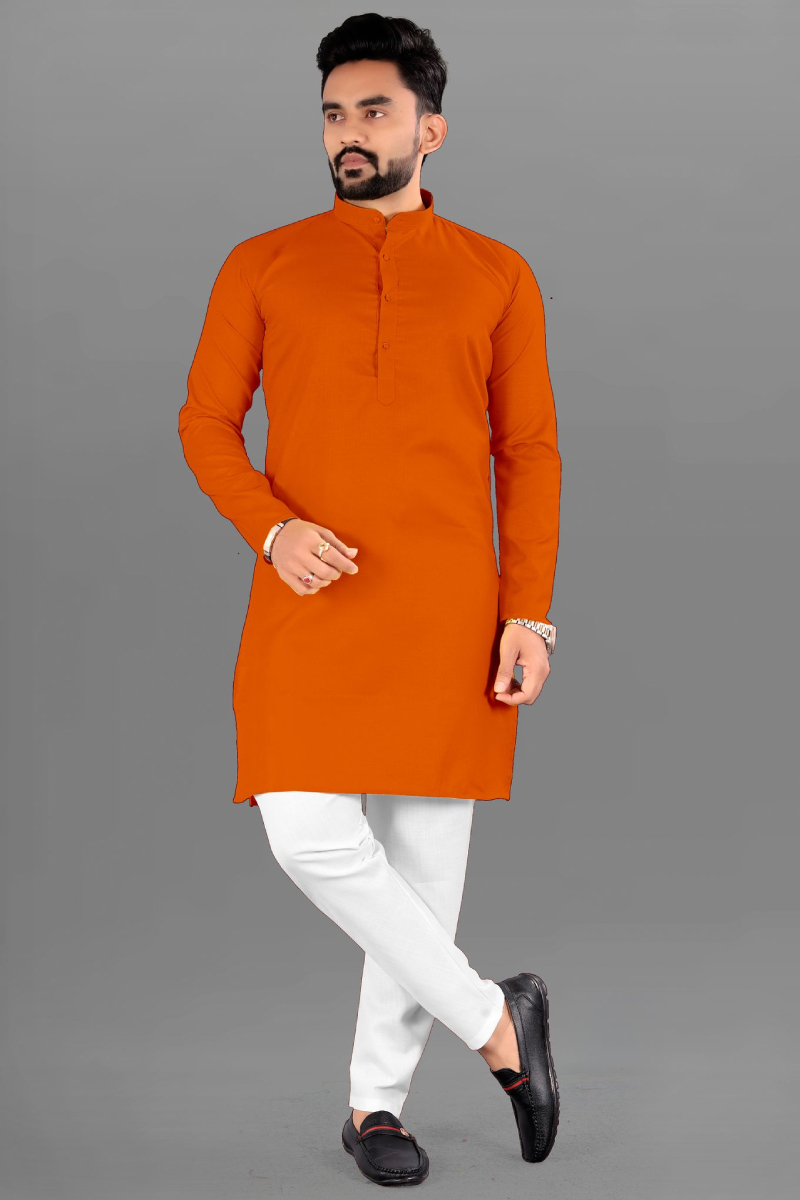 Men Solid Cotton Blend Straight Kurta (Orange) – Bling Wear